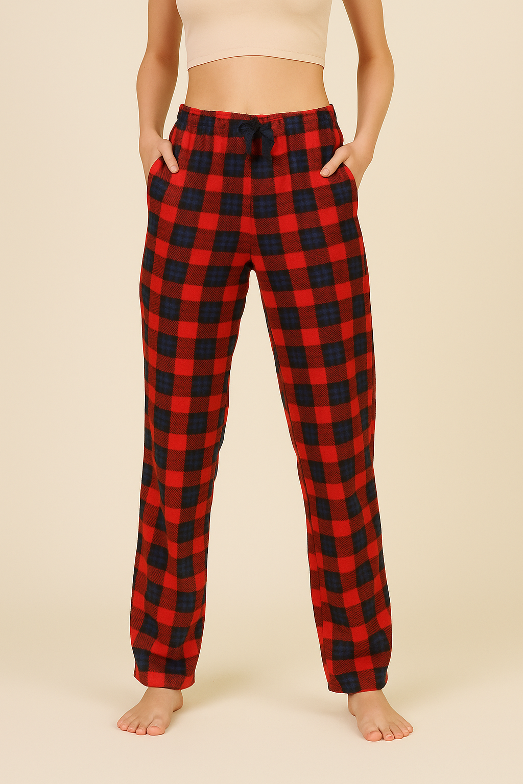 Wholesale Lady Plaid Print Button Pajama Set w/ Headband