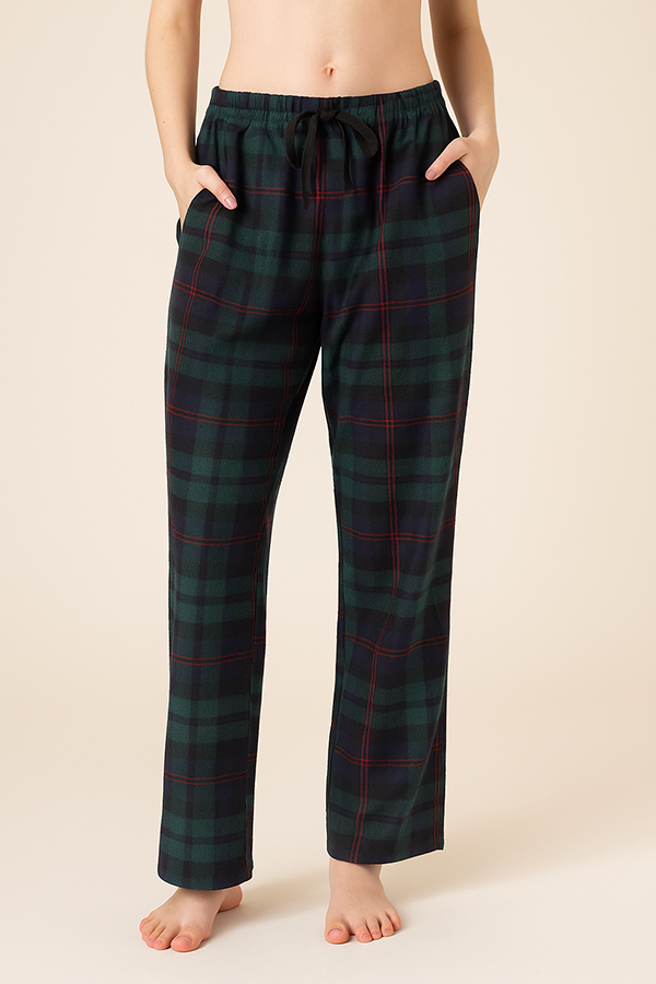 Wholesale Lady Plaid Print Button Pajama Set w/ Headband