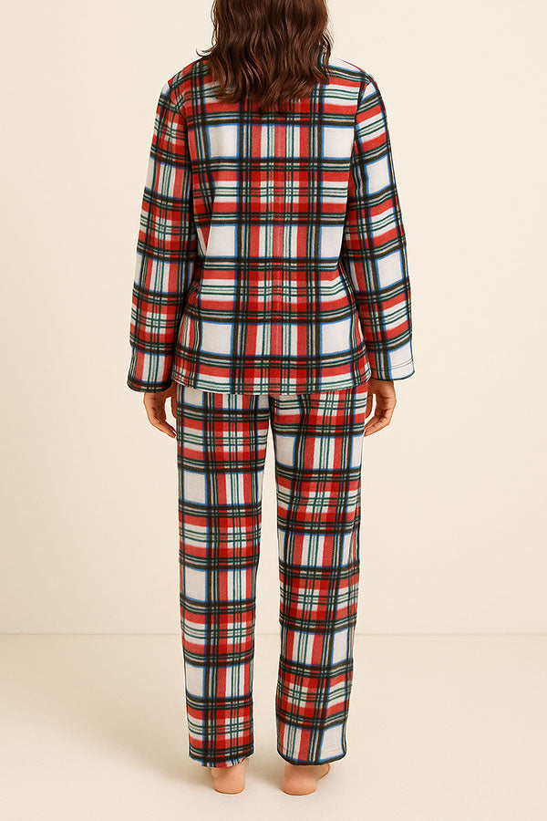 Wholesale Lady Plaid Print Button Pajama Set w/ Headband