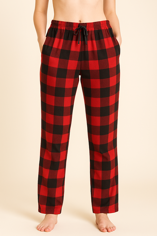 Wholesale Lady Plaid Print Button Pajama Set w/ Headband