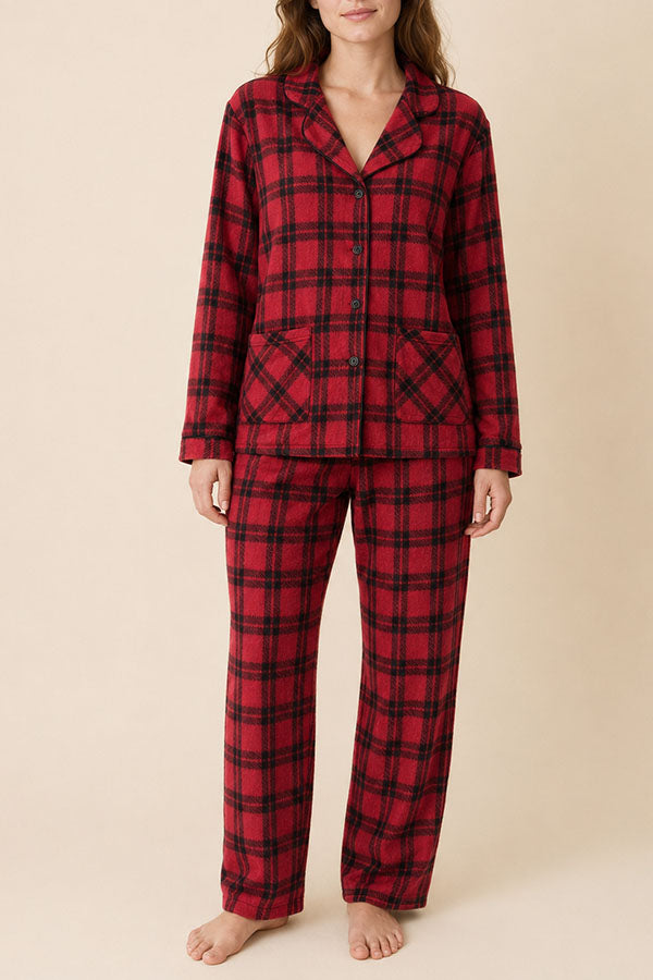 Women's Plaid Pajama Set with Sleep Mask – Long Sleeve Button-Up Sleepwear, 6-Pack