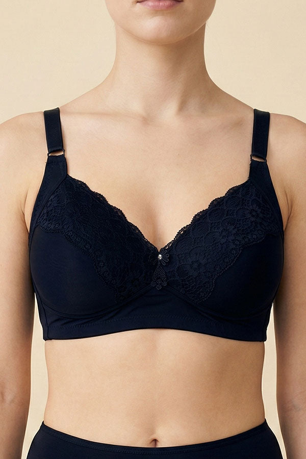 89124 6 Piece No Underwire, Adjustable Straps Solid/Lace Full Coverage Bra – B, C, D Cup C03