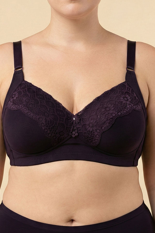 89124 6 Piece No Underwire, Adjustable Straps Solid/Lace Full Coverage Bra – B, C, D Cup C03