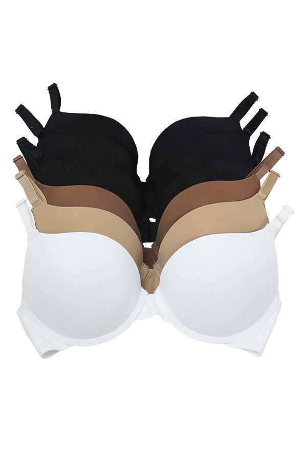 89159 6 Piece Push Up Bra with Underwire & Seamless Laser Cut Band B/C Cup C02