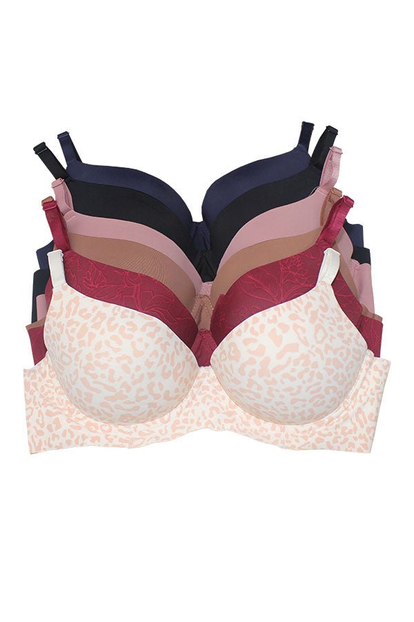 89531 6 Pieces Seamless Laser Cut Band, Adjustable Straps Push Up Bra with Underwire – D Cup