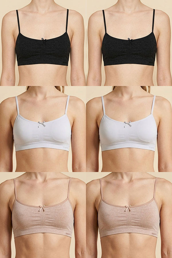 8998 6 Piece Extra Padding, Ruched Center, Bow Ribbon Junior Microfiber Seamless Bra C01