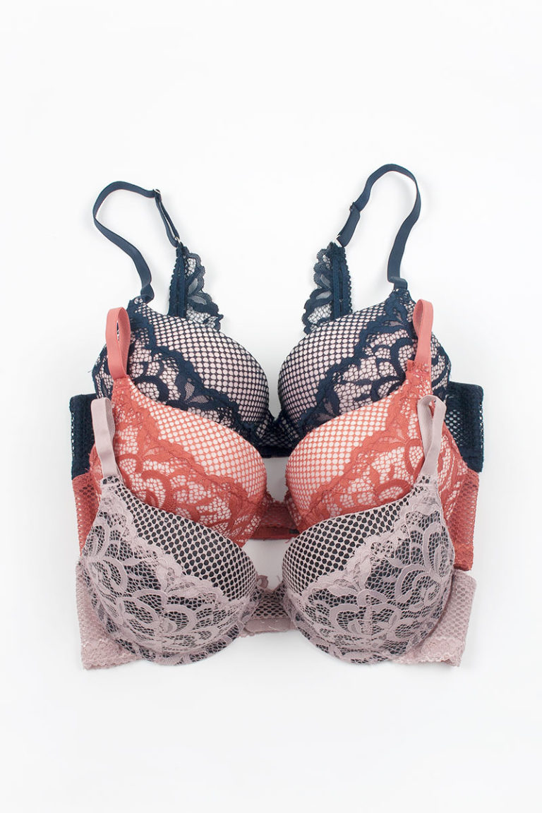 90011 12 Piece Push-Up with Gold Tassel Detail Two Tone Geo Lace Underwire Bra