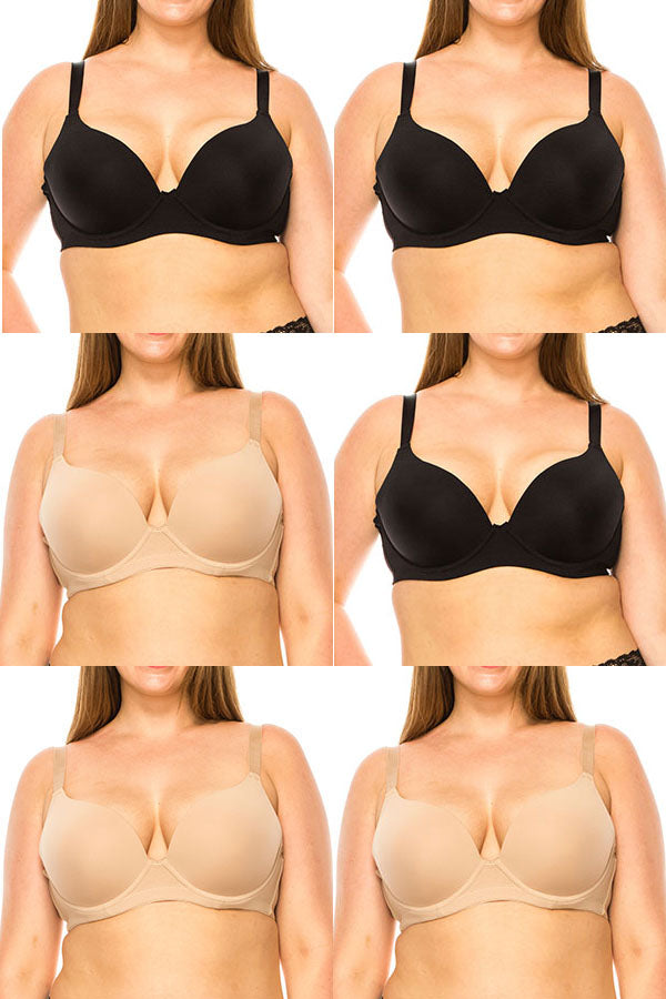 90030 6 Piece Solid Coverage Push-Up Bra D-DD Cup C04