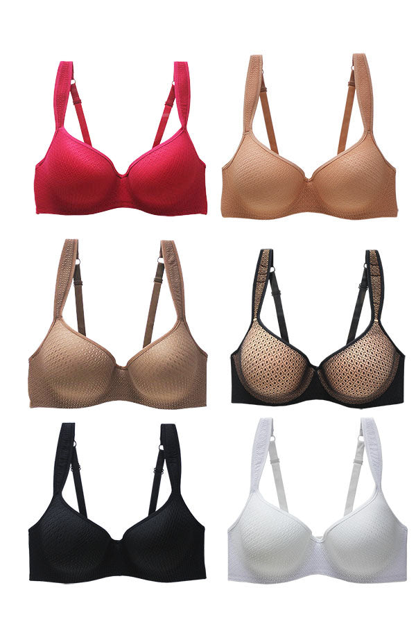 90058 6 Pieces Adjustable & Supportive Lace Bra with Underwire D/DD Cup C01