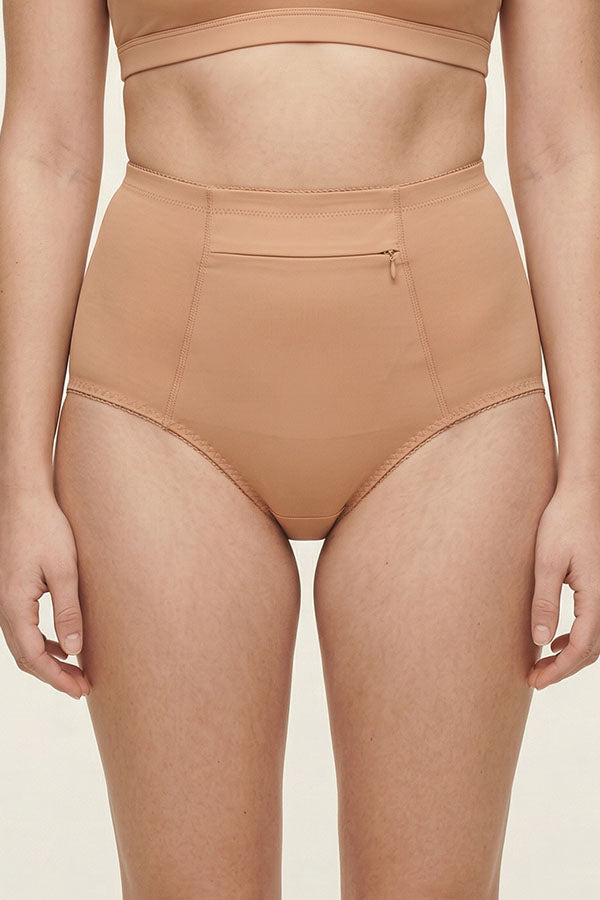 70072 Youmita Cotton High Waist Brief Panties w/ Front Zipper Pocket - 12 pcs