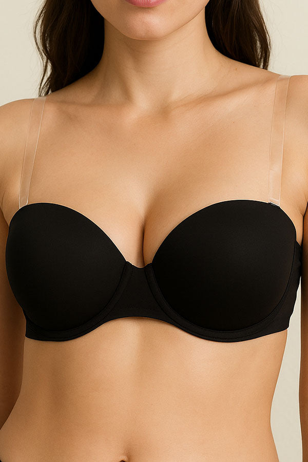 90073 12 Piece Clear Removable Straps, Comfortable Fit Clear Back Strap Push Up Demi Bra