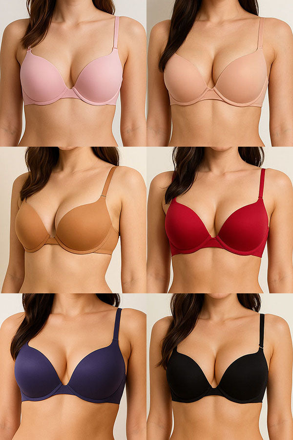 90078 Double Push-Up Bra – Underwire, Laser-Cut Band, B-C Cup, 6-Pack C01
