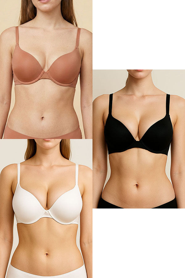 90082 Wholesale Pima Cotton Push Up Wirefree Bra 3-Pack
