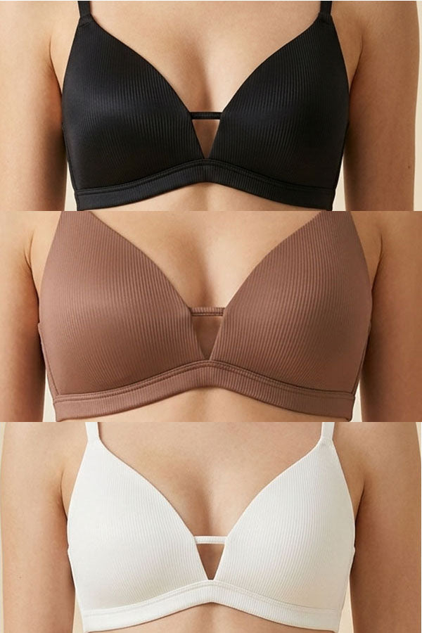 90087 B/C Cup Women’s Satin Ribbed Wireless Bra with Adjustable Straps – 3 Piece Prepack