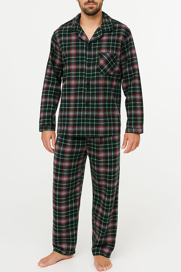 Youmita Wholesale 6 Pieces Comfortable & Stylish Sleepwear Men’s Plaid Print 2-Piece Button-Up Pajama Set