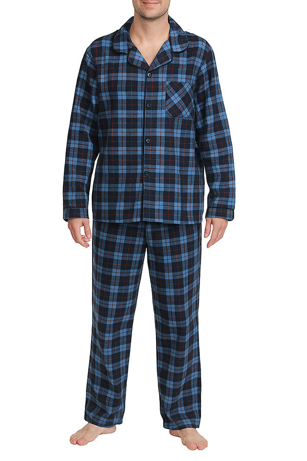 Youmita Wholesale 6 Pieces Comfortable & Stylish Sleepwear Men’s Plaid Print 2-Piece Button-Up Pajama Set