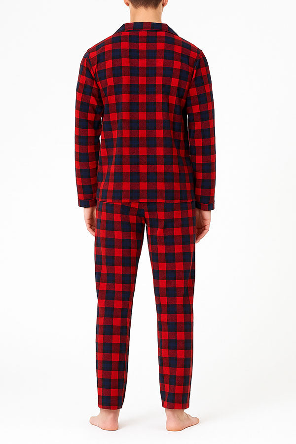 Wholesale 6 Pieces Men’s Plaid Print 2-Piece Button-Up Pajama Set