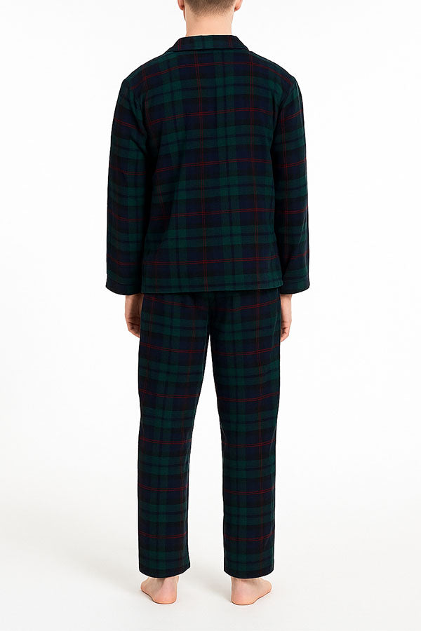 Wholesale 6 Pieces Men’s Plaid Print 2-Piece Button-Up Pajama Set