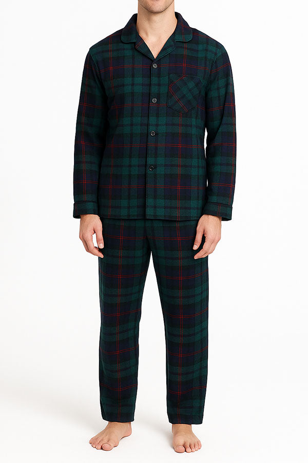 Wholesale 6 Pieces Men’s Plaid Print 2-Piece Button-Up Pajama Set