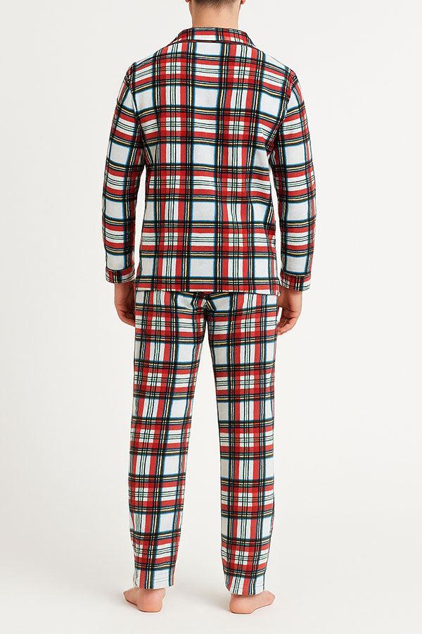 Wholesale 6 Pieces Men’s Plaid Print 2-Piece Button-Up Pajama Set