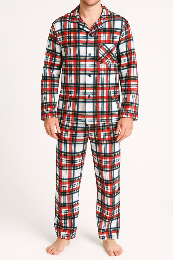 Wholesale 6 Pieces Men’s Plaid Print 2-Piece Button-Up Pajama Set