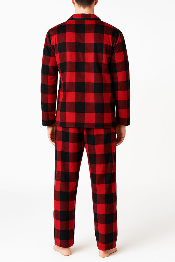 Wholesale 6 Pieces Men’s Plaid Print 2-Piece Button-Up Pajama Set