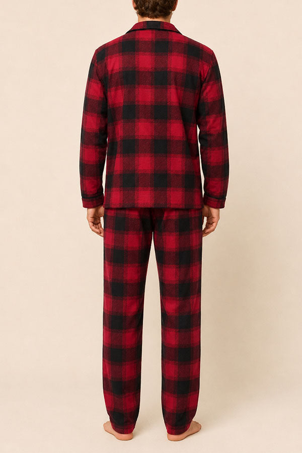 Wholesale Men's Plaid Pajama Set – Long Sleeve Button Down Top & Pants, 2-Piece Sleepwear, 6-Pack