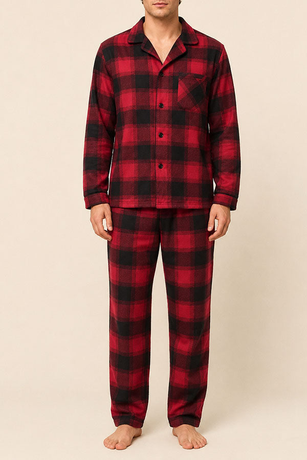 Wholesale Men's Plaid Pajama Set – Long Sleeve Button Down Top & Pants, 2-Piece Sleepwear, 6-Pack