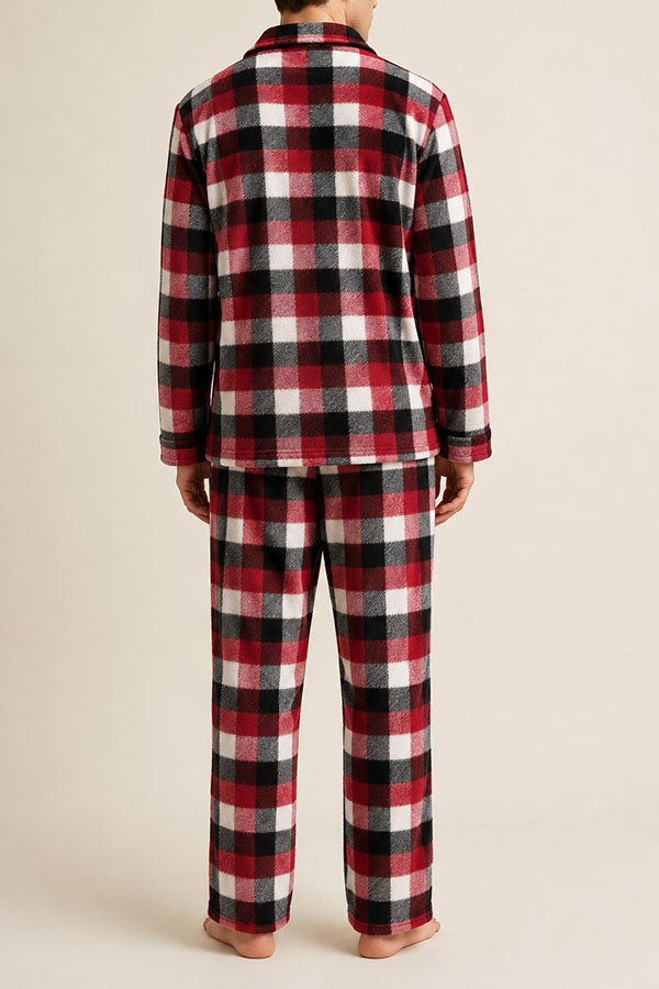 Wholesale Men's Plaid Pajama Set – Long Sleeve Button Down Top & Pants, 2-Piece Sleepwear, 6-Pack