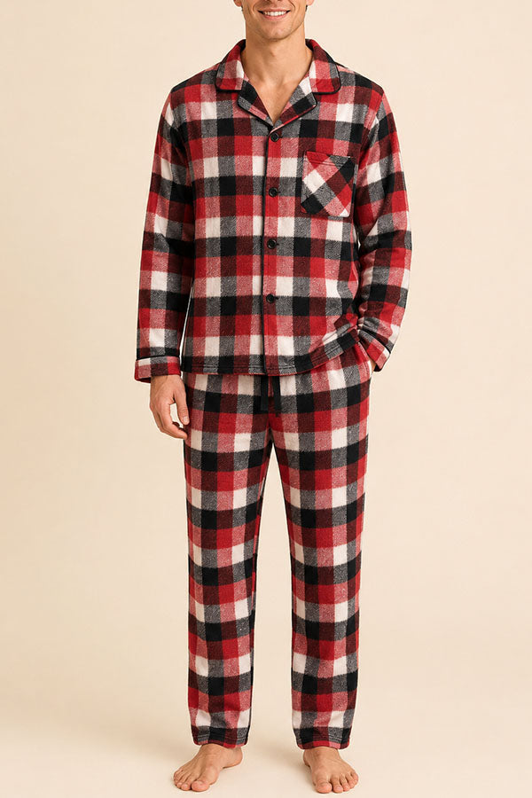 Wholesale Men's Plaid Pajama Set – Long Sleeve Button Down Top & Pants, 2-Piece Sleepwear, 6-Pack