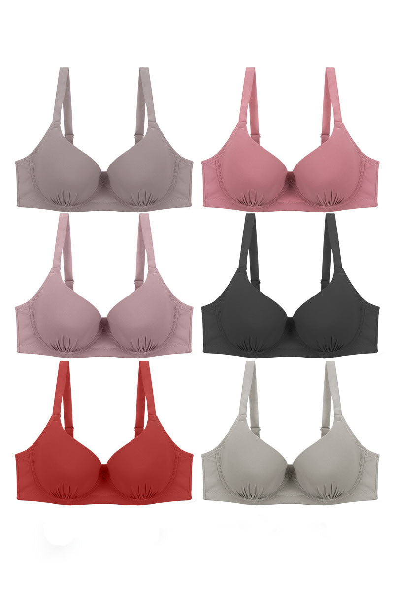 9024 6 Pieces Assorted Colors B/C/D/DD/DDD/F Cup Full Coverage Bra