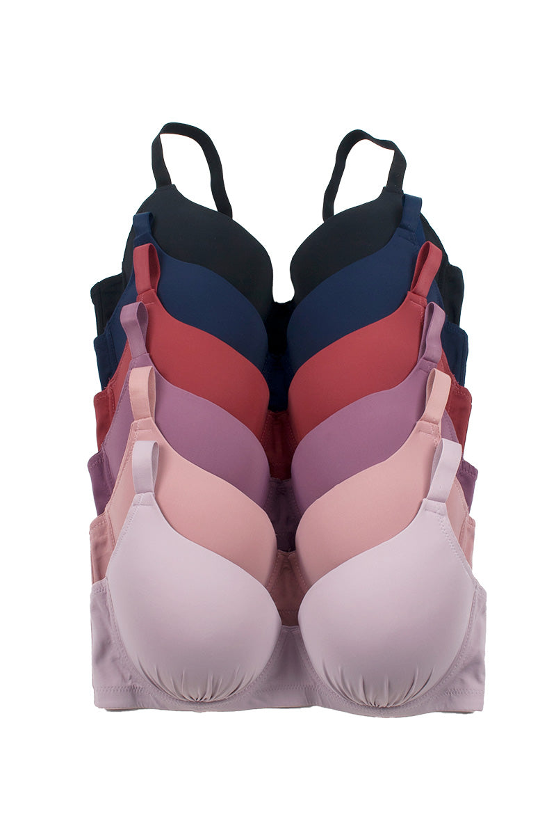 9024 6 Pieces Assorted Colors B/C/D/DD/DDD/F Cup Full Coverage Bra