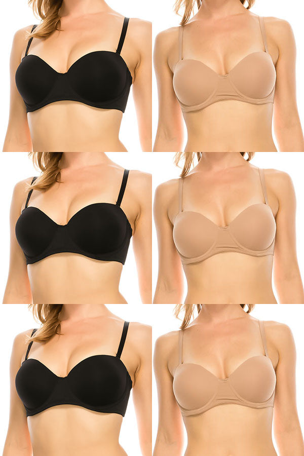 965 6 Piece Extreme Push-Up with Underwire & Removable Straps Solid Style Half cup Bra A/B/C Cup C02