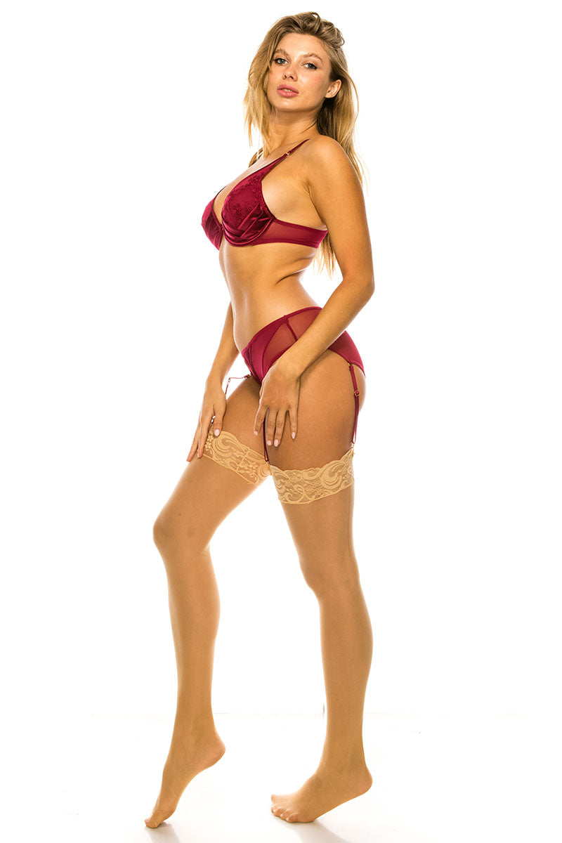 PL-BE233 2pcs Bra and Panty Set with Push-Up Underwire Bra & Removable Garters