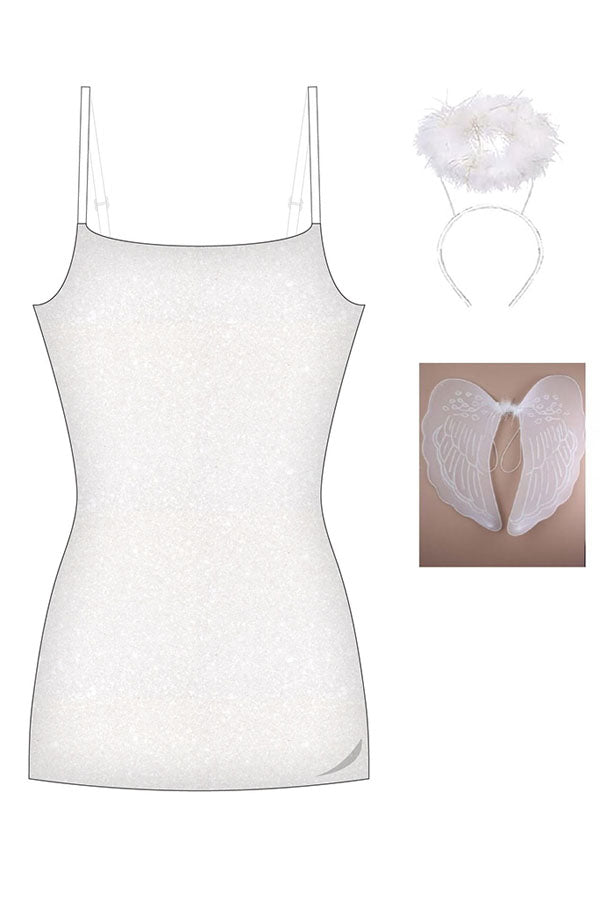 C22302 Angel Mini Dress 3pcs | White Sparkle – Halloween Angel Costume (Halo & Wings)