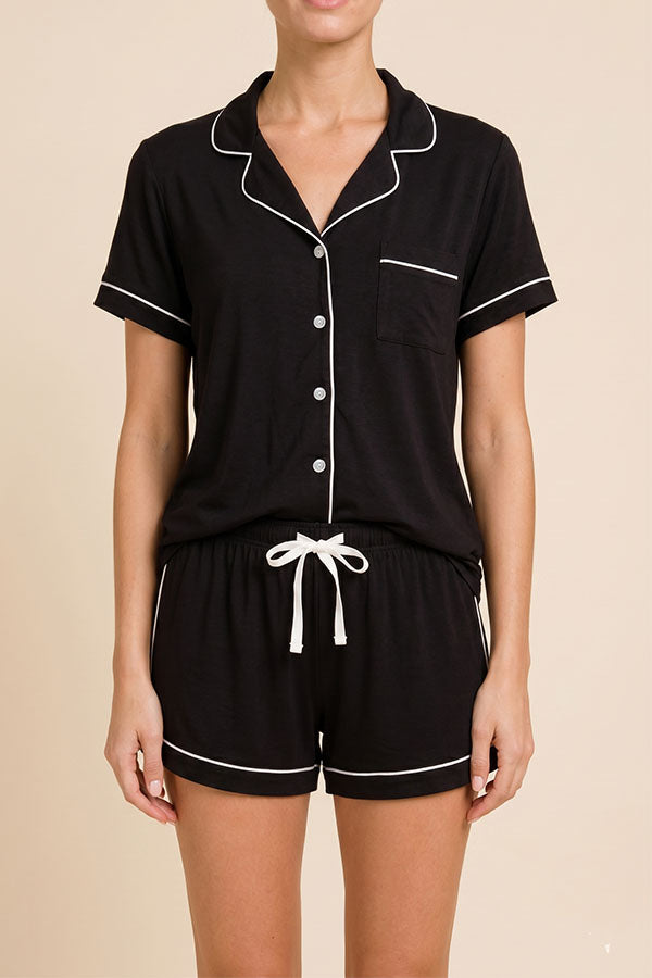 HS02603 Women’s 2 Piece Pajama Set Wholesale, Ultra Soft Stretch Short Sleeve Button Down Sleepwear Set - 6 Sets prepack