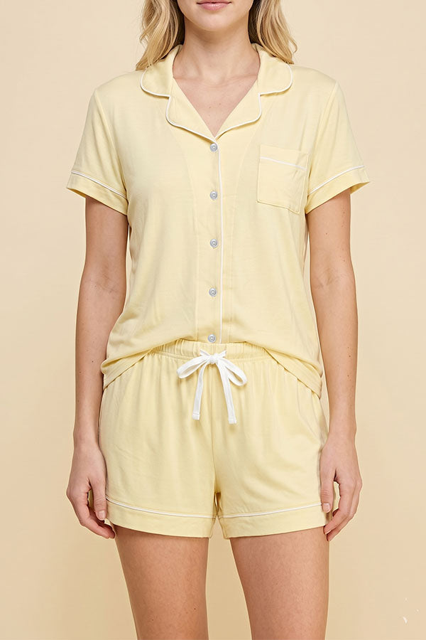 HS02603 Women’s 2 Piece Pajama Set Wholesale, Ultra Soft Stretch Short Sleeve Button Down Sleepwear Set - 6 Sets prepack