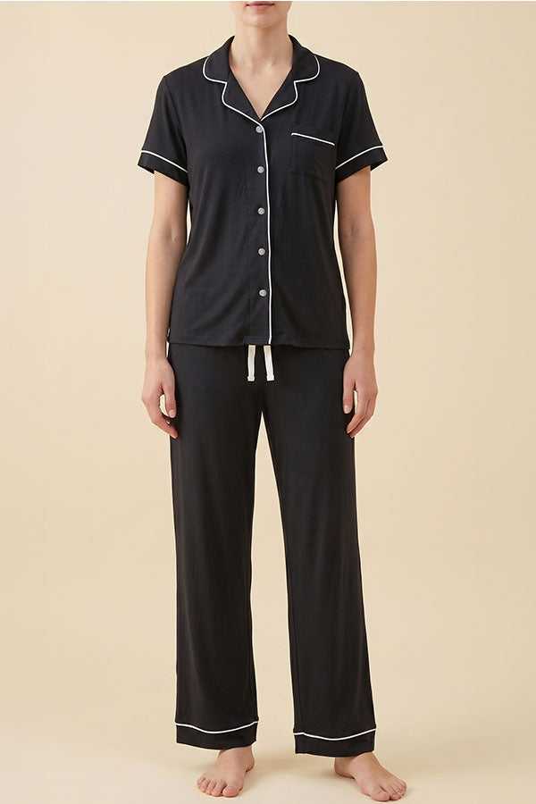 HS02613 Women’s 2 Piece Pajama Set Wholesale, Soft Stretch Button Down Top & Long Pants, 6 Sets Pack S-XL