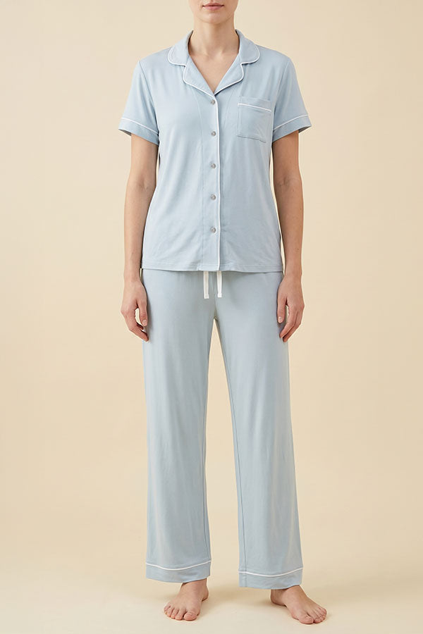 HS02613 Women’s 2 Piece Pajama Set Wholesale, Soft Stretch Button Down Top & Long Pants, 6 Sets Pack S-XL