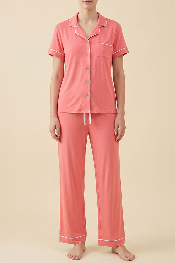 HS02613 Women’s 2 Piece Pajama Set Wholesale, Soft Stretch Button Down Top & Long Pants, 6 Sets Pack S-XL