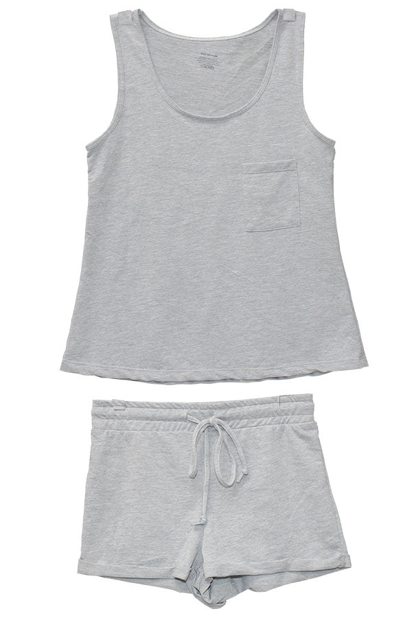 PB3033 6 Piece Pocket Tank Top and Drawstring Shorts, Soft Cotton Blend 2-Piece Pajama Set