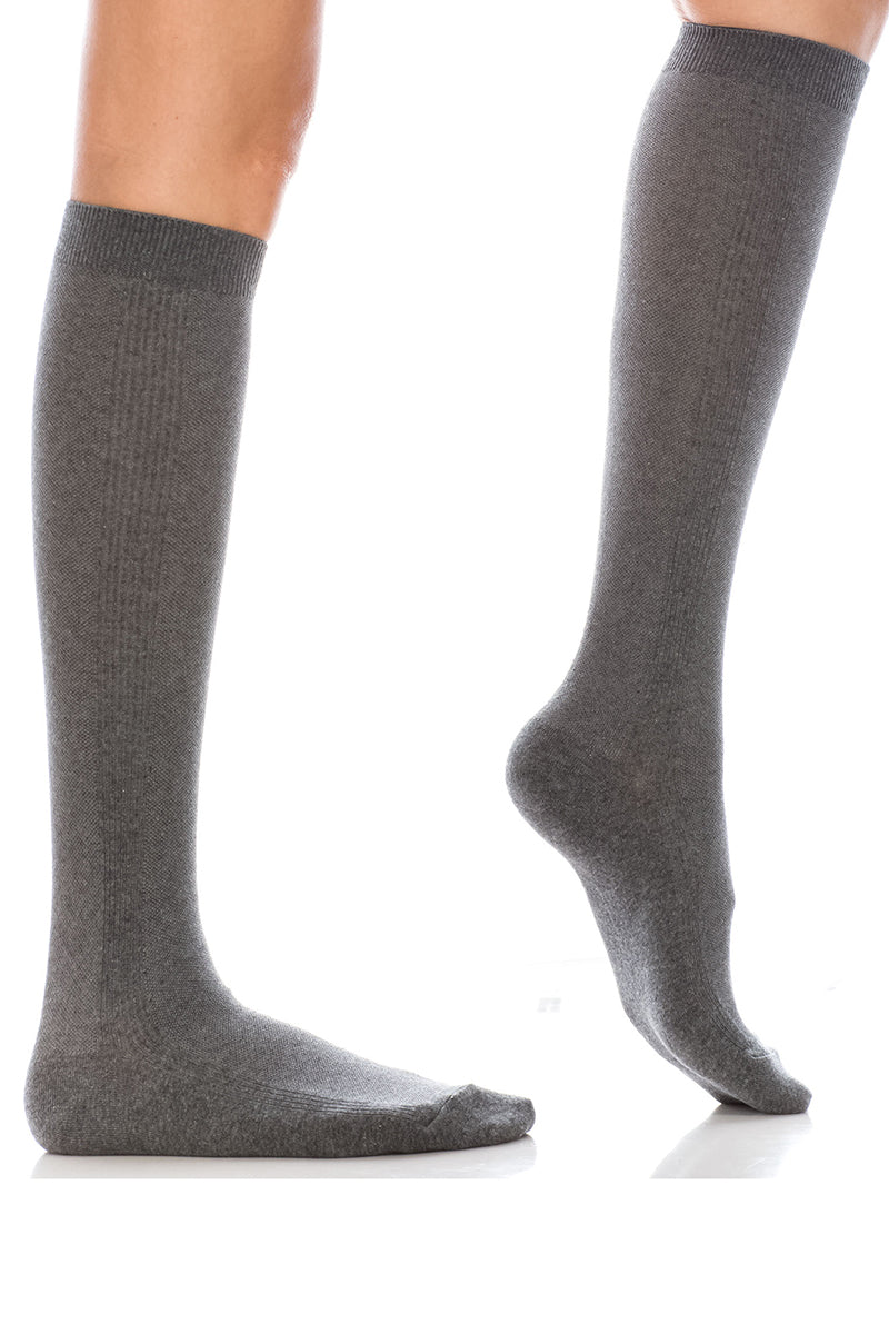 WS10 12 Pairs Knitted Body with Bold Stripes, Shoe Size 6–9, Made in Korea Striped Contrast Knee High Socks