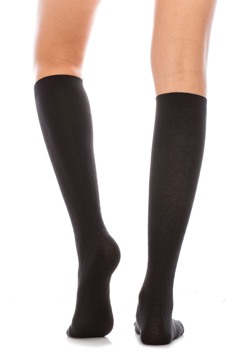 WS12 12 Pairs Textured Knit Design, Shoe Size 6–9, Made in Korea Ripple Pattern Knee High Socks