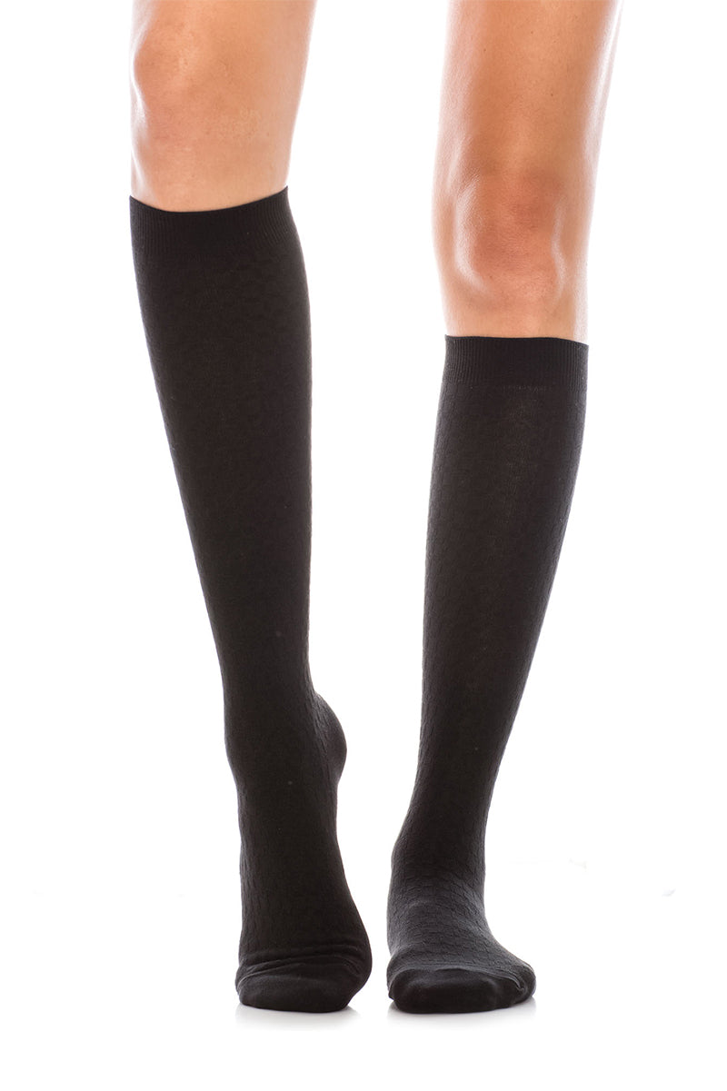WS12 12 Pairs Textured Knit Design, Shoe Size 6–9, Made in Korea Ripple Pattern Knee High Socks
