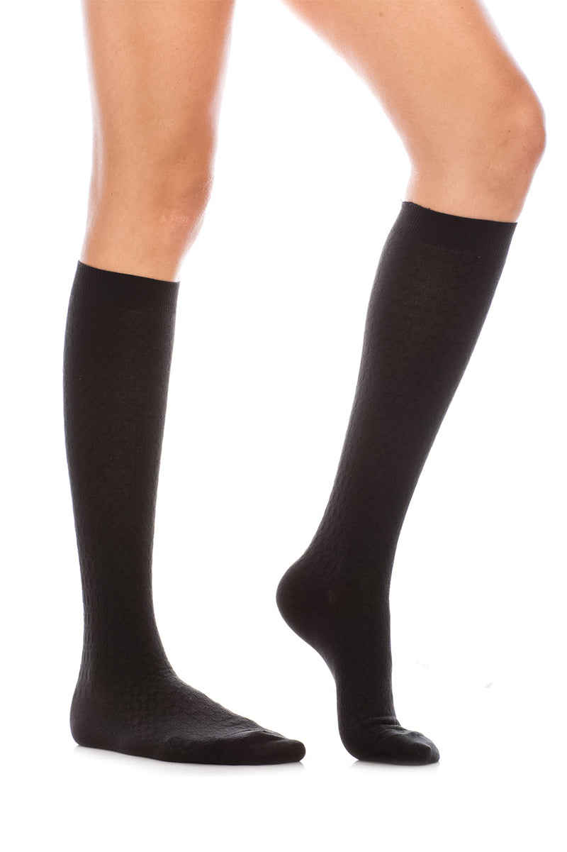 WS12 12 Pairs Textured Knit Design, Shoe Size 6–9, Made in Korea Ripple Pattern Knee High Socks