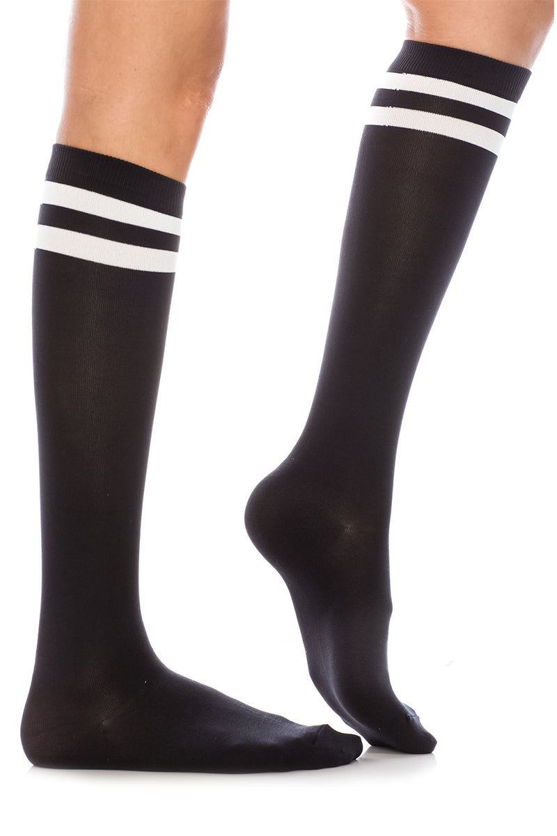 WS17 12 Pairs Soft Stretch Nylon, Shoe Size 6–9, Made in Korea Striped Knee High Socks with Elastic Band