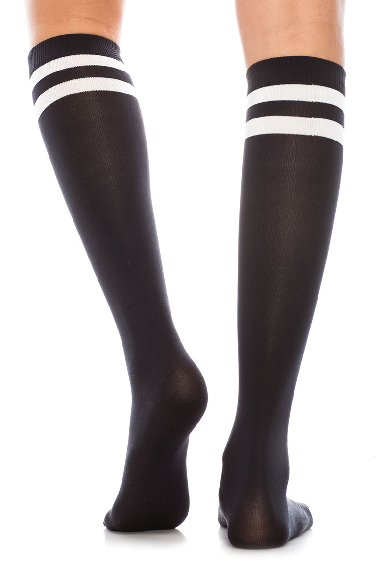 WS17 12 Pairs Soft Stretch Nylon, Shoe Size 6–9, Made in Korea Striped Knee High Socks with Elastic Band