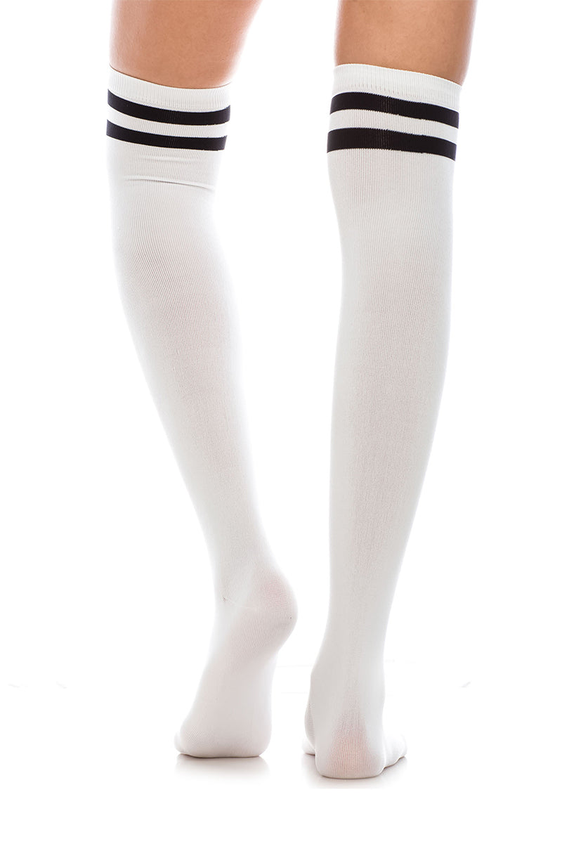WS18 12 Pairs Elastic Band Top, Shoe Size 6–9, Made in Korea Striped Knee High Socks