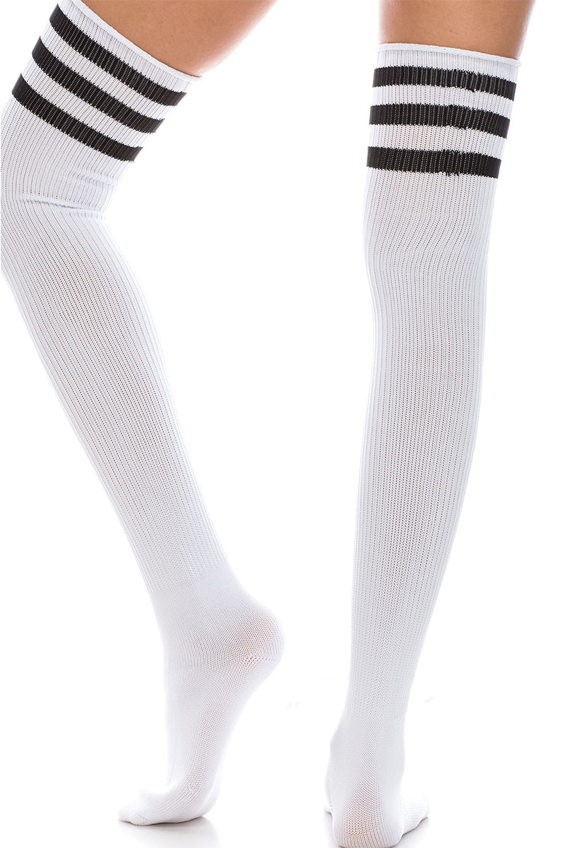 WS40 12 Pairs Women’s Shoe Size 6–9, Made in Korea Over-the-Knee High Socks with Stripe Design