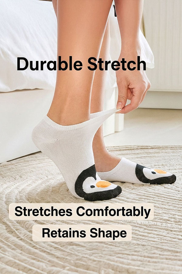 YM51 12 Pairs Cotton Blend, Made in Korea Penguins No Show Foot Liners